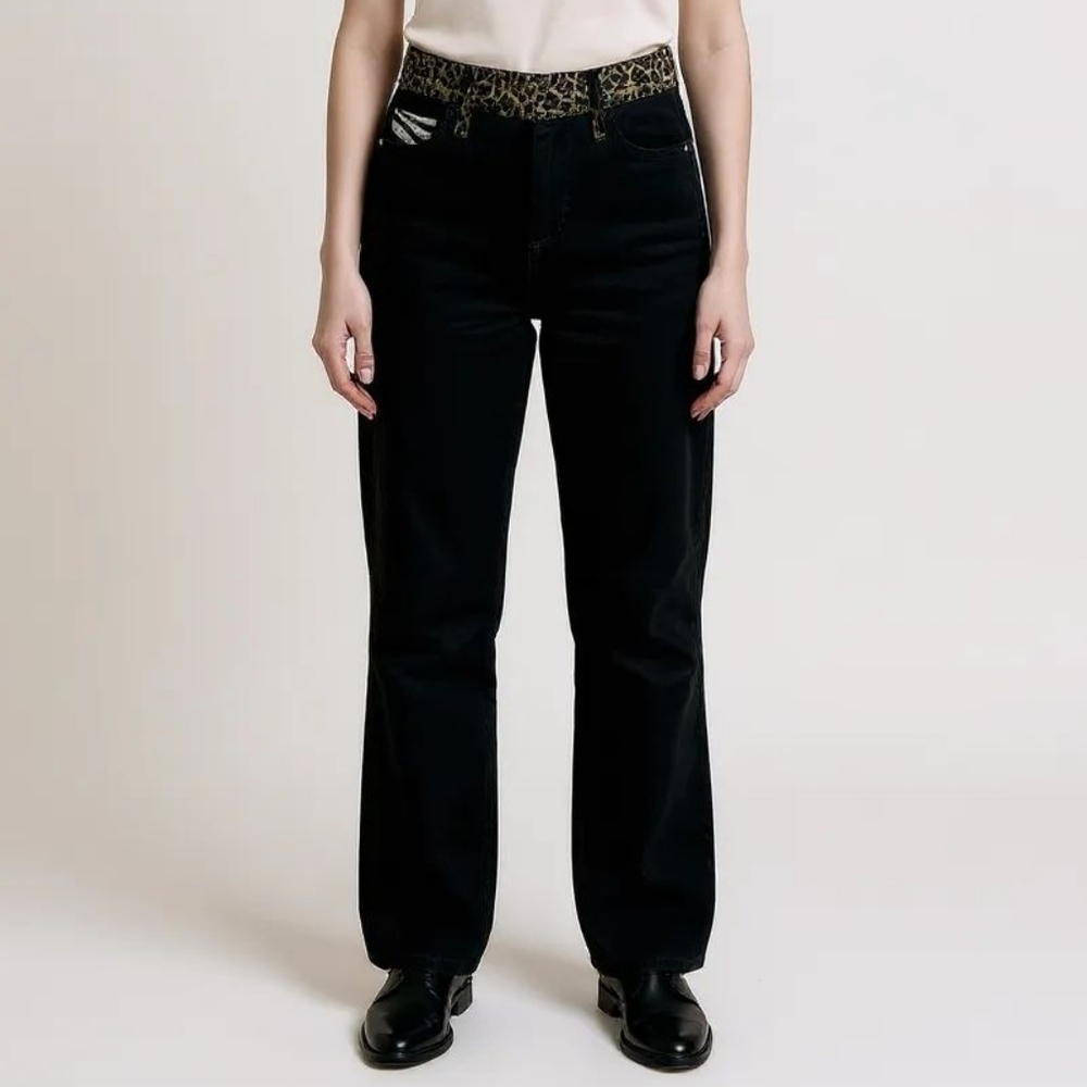 Alice + Olivia Stylish Black Jeans with Leopard/Zebra Print Accents Size 25 $295